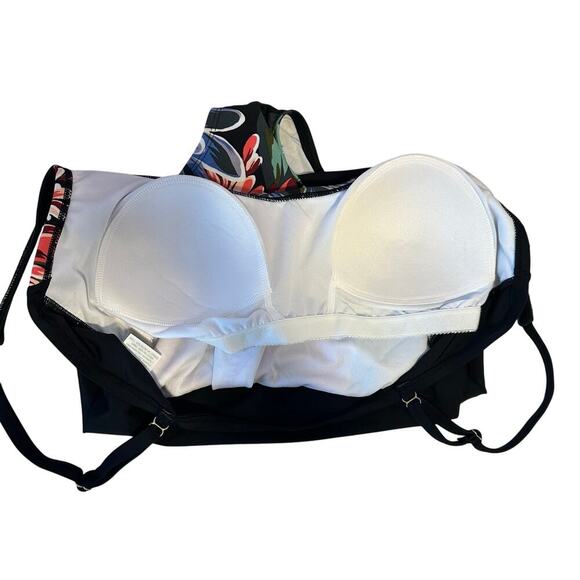 Kona Sol Black Floral Print One Piece Swimsuit Size L Summer Beach Pool NWT - Picture 3 of 9